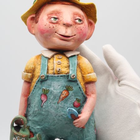 Handmade Alfie the Gardener Art Doll in Vintage Style, 24cm Tall