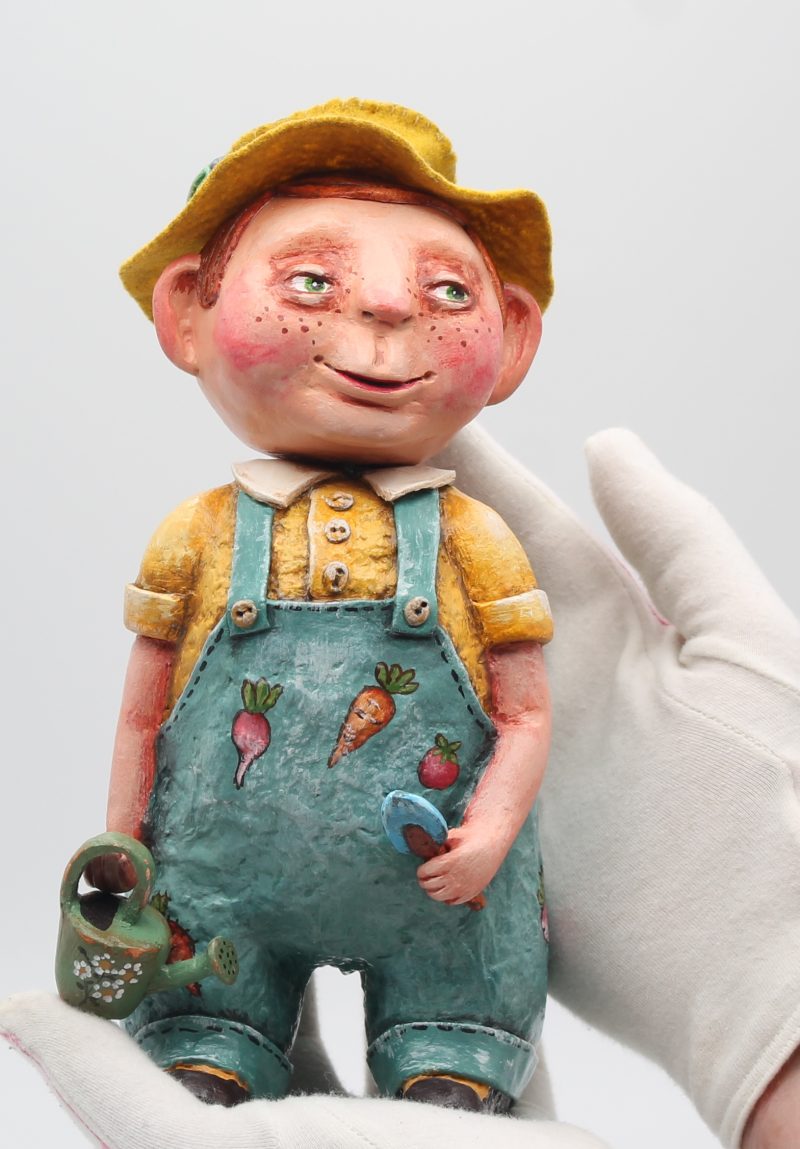 Handmade Alfie the Gardener Art Doll in Vintage Style, 24cm Tall