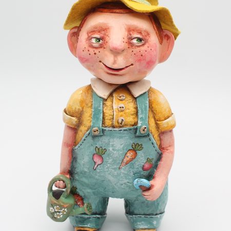 Handmade Alfie the Gardener Art Doll in Vintage Style, 24cm Tall