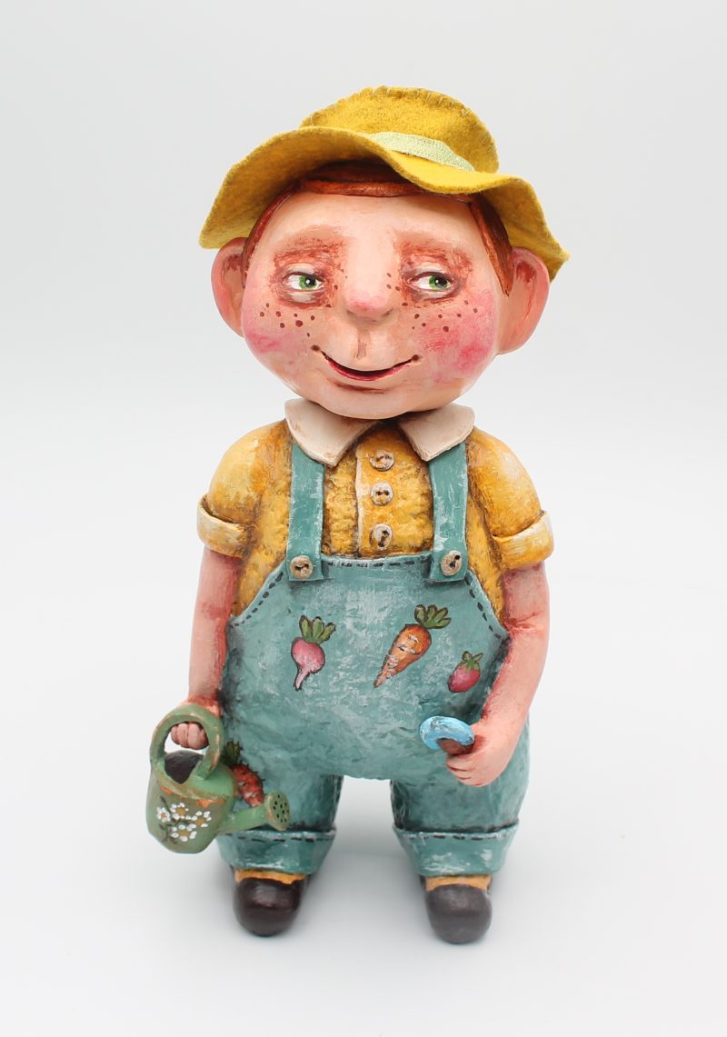 Handmade Alfie the Gardener Art Doll in Vintage Style, 24cm Tall