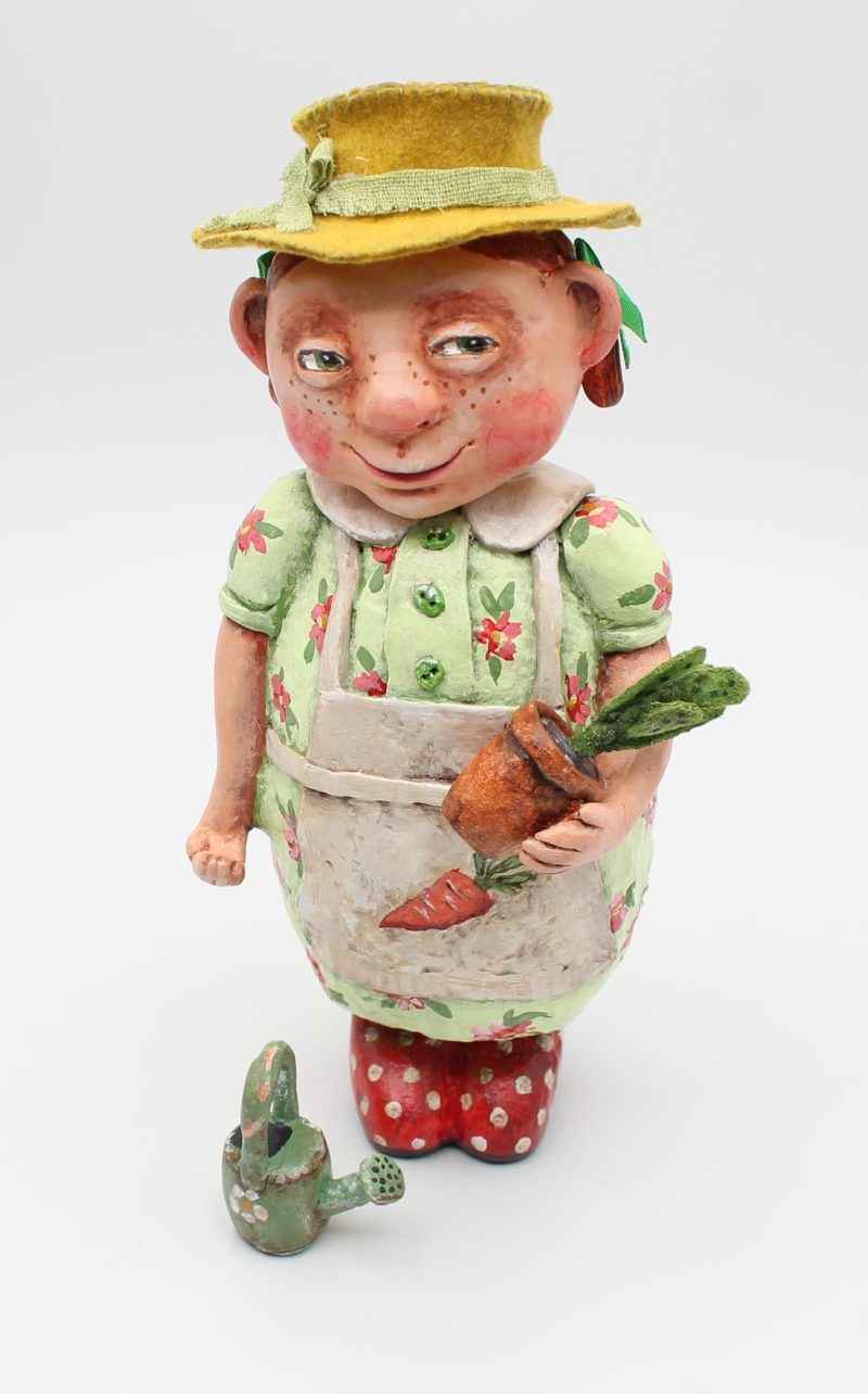 Handmade Paper Clay Art Doll Agnes, 23cm Tall with Movable Head