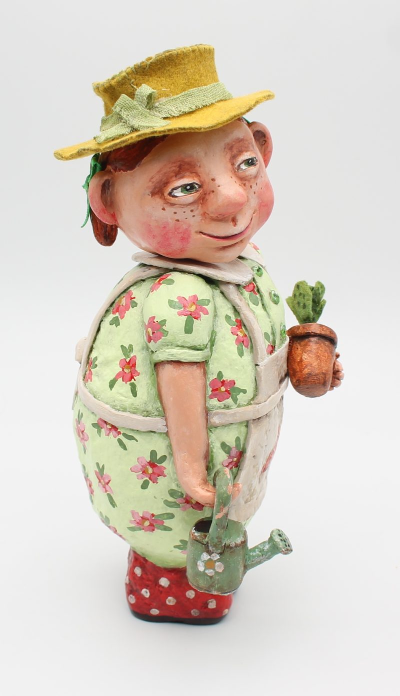 Handmade Paper Clay Art Doll Agnes, 23cm Tall with Movable Head