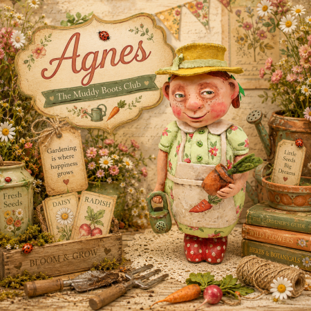 Handmade Paper Clay Art Doll Agnes, 23cm Tall with Movable Head