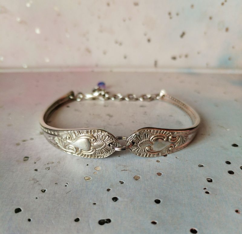 Handmade silver plated spoon handle bracelet.
