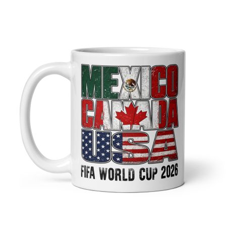Football Mug, Ceramic 11oz White, Vintage Mexico Canada USA 2026 Design