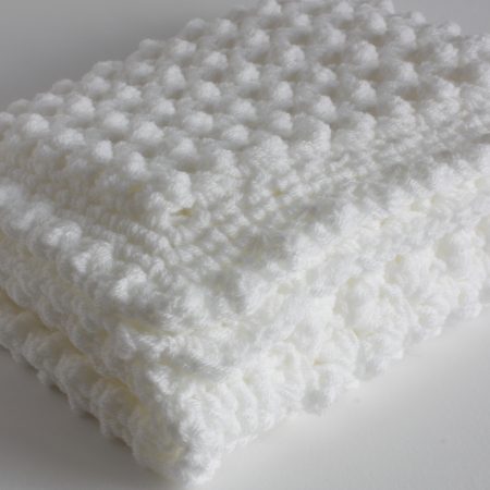 White Hand Crocheted Baby Blanket, Approx 24" x 32"