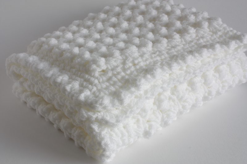 White Hand Crocheted Baby Blanket, Approx 24" x 32"