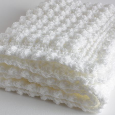 White Hand Crocheted Baby Blanket, Approx 24" x 32"