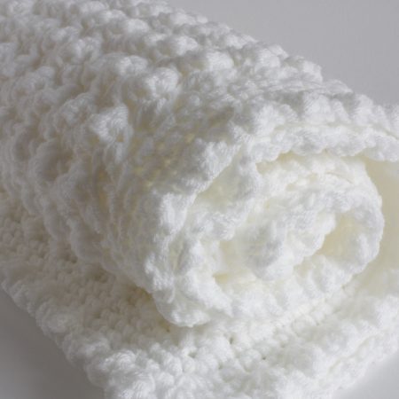 White Hand Crocheted Baby Blanket, Approx 24" x 32"