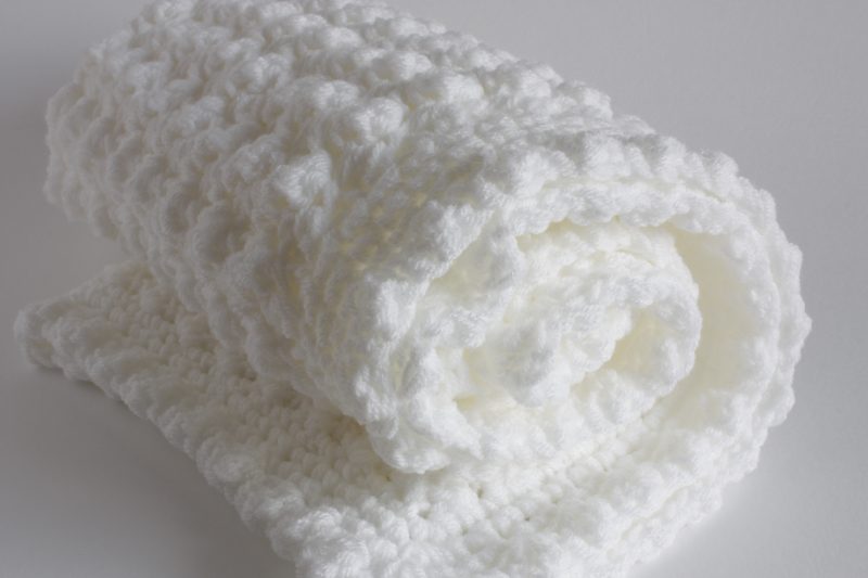 White Hand Crocheted Baby Blanket, Approx 24" x 32"