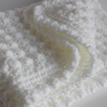 White Hand Crocheted Baby Blanket, Approx 24" x 32"