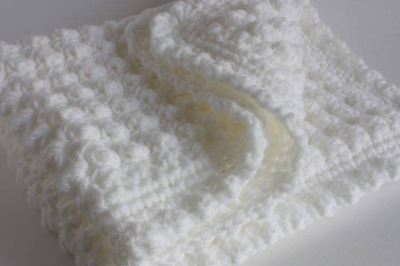 White Hand Crocheted Baby Blanket, Approx 24" x 32"