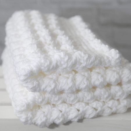 White Hand Crocheted Baby Blanket, Approx 24" x 32"