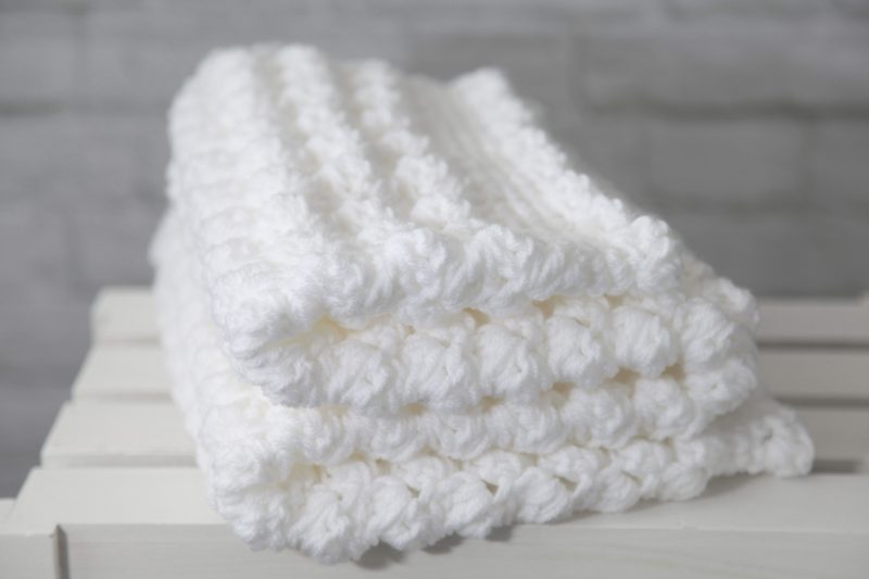 White Hand Crocheted Baby Blanket, Approx 24" x 32"