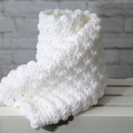White Hand Crocheted Baby Blanket, Approx 24" x 32"