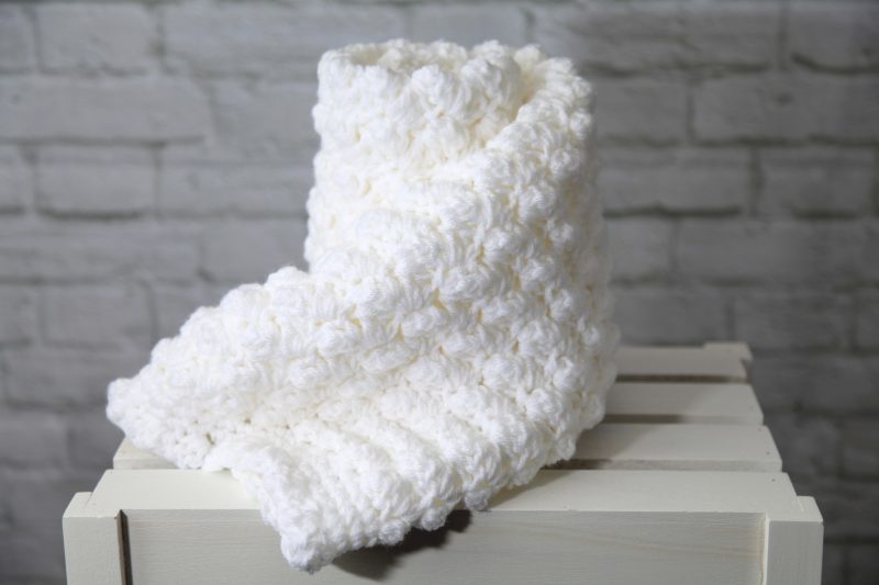 White Hand Crocheted Baby Blanket, Approx 24" x 32"