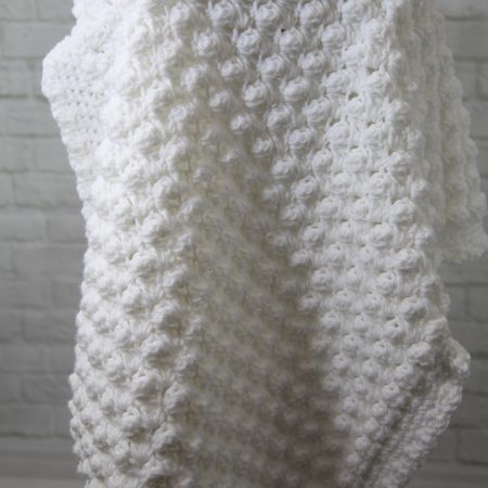 White Hand Crocheted Baby Blanket, Approx 24" x 32"