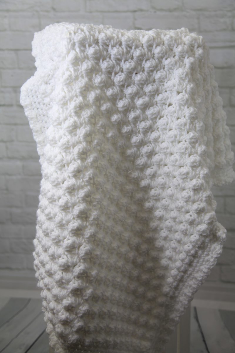 White Hand Crocheted Baby Blanket, Approx 24" x 32"