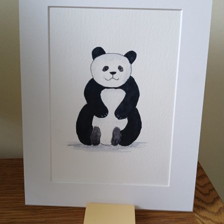 Handmade Watercolour Panda Painting with White Mount, 9x7 inches