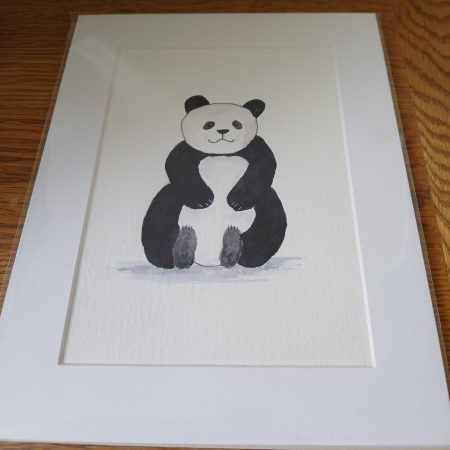 Handmade Watercolour Panda Painting with White Mount, 9x7 inches