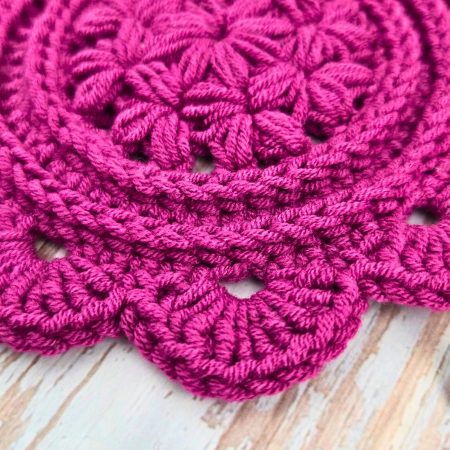 Crochet Daisy Coasters In Currant Colour - Set Of 2