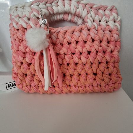 Crochet handbag in Pink Ombre with detachable tassle keyring