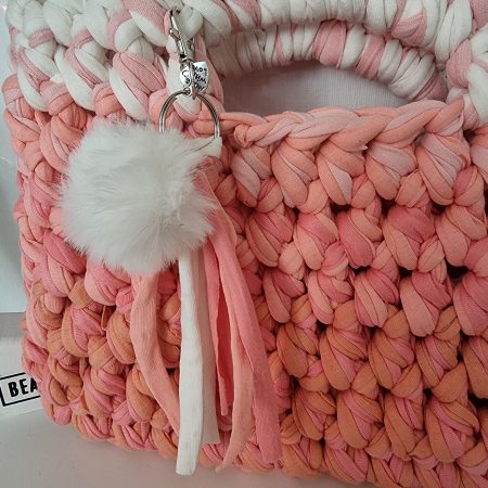 Crochet handbag in Pink Ombre with detachable tassle keyring