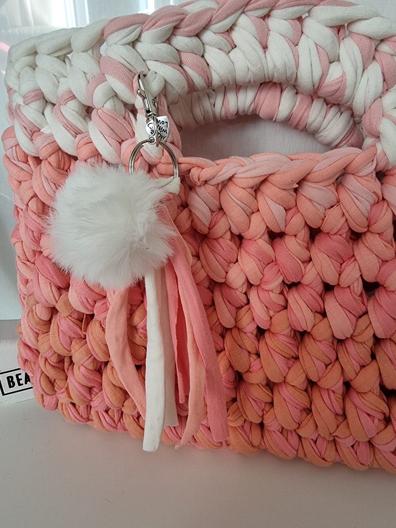 Crochet handbag in Pink Ombre with detachable tassle keyring