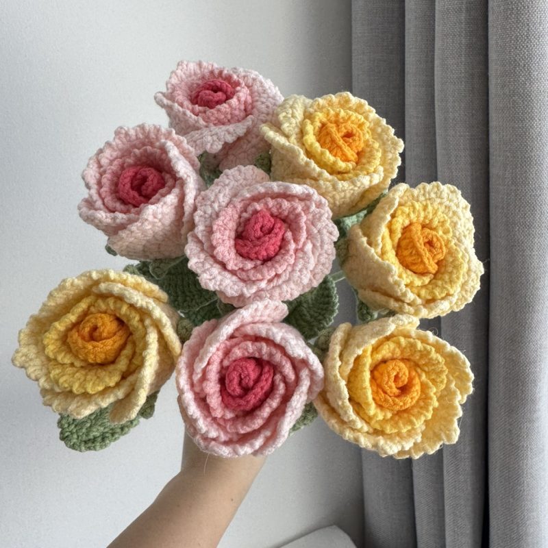 Crochet Rose Colourful Roses Home Decoration Gift