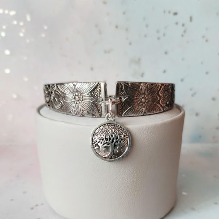 Stainless Steel Spoon Handle Bracelet, Tree of Life Charm, Upcycled Spoon Jewelry, Eco-Friendly Gift for Her, Silver Spoon Bangle