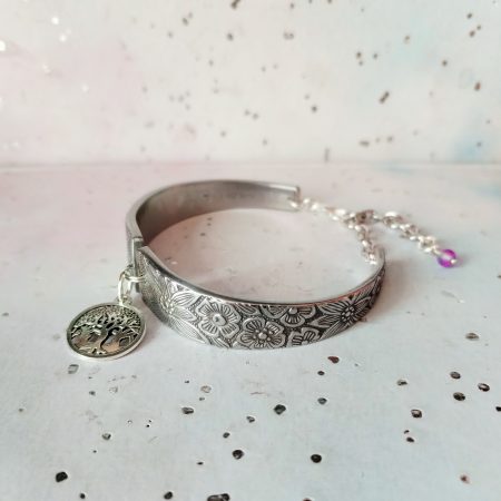 Stainless Steel Spoon Handle Bracelet, Tree of Life Charm, Upcycled Spoon Jewelry, Eco-Friendly Gift for Her, Silver Spoon Bangle