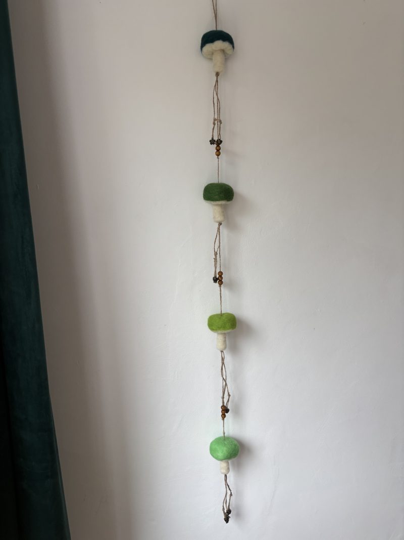Hand felted forest inspired mushroom hanger.