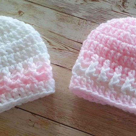 Pink and White Baby Hat