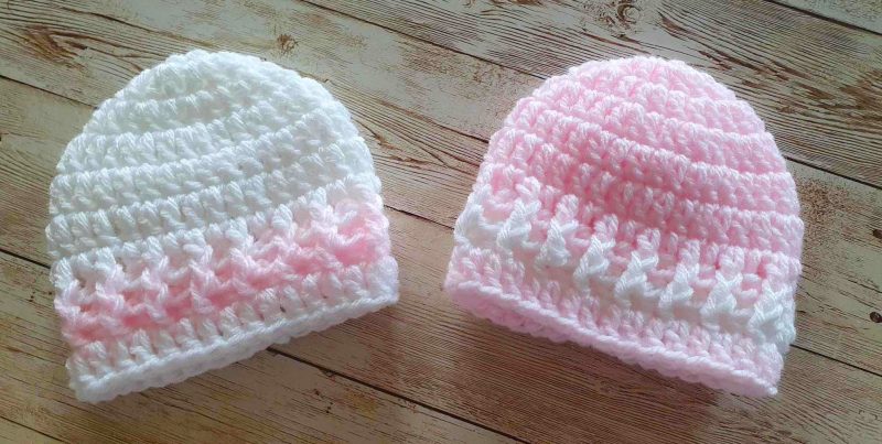 Pink and White Baby Hat