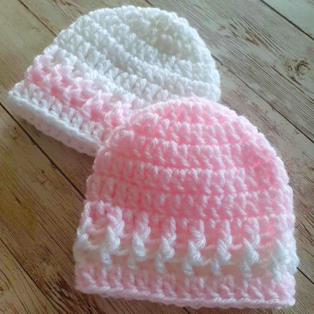 Pink and White Baby Hat