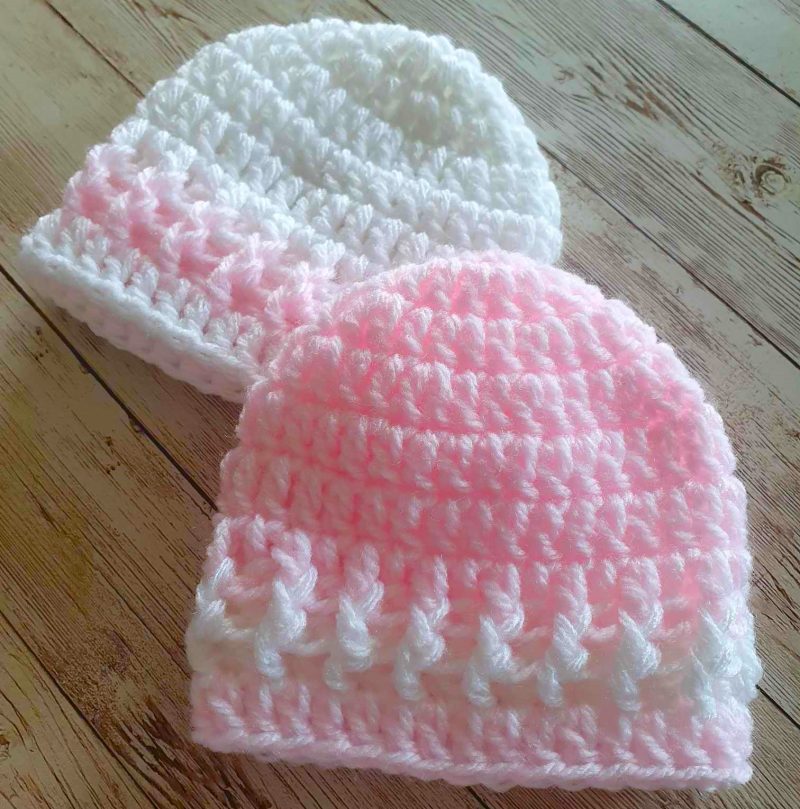 Pink and White Baby Hat