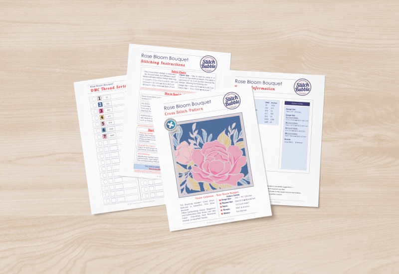 Rose Bloom Bouquet ~ Modern Cross Stitch Pattern PDF