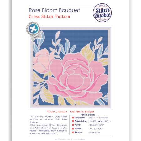 Rose Bloom Bouquet ~ Modern Cross Stitch Pattern PDF
