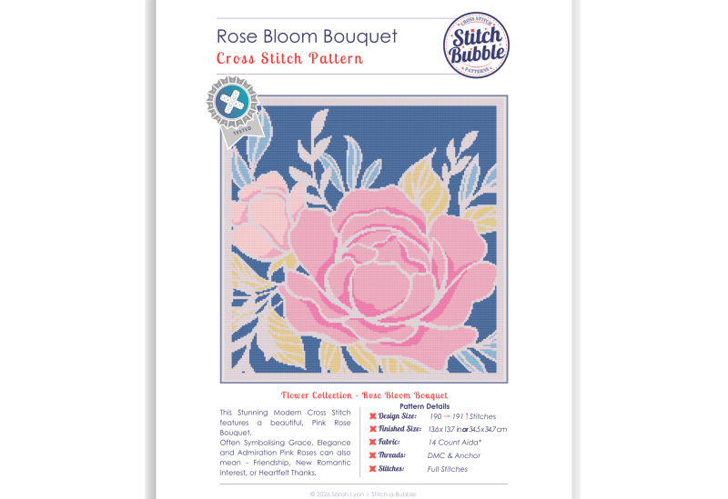 Rose Bloom Bouquet ~ Modern Cross Stitch Pattern PDF