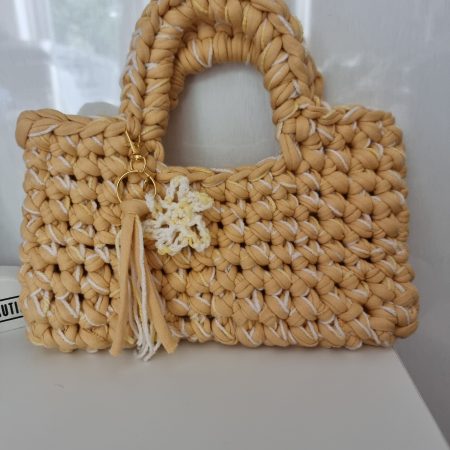 Crochet handbag in Sand colour with detachable tassle keyring