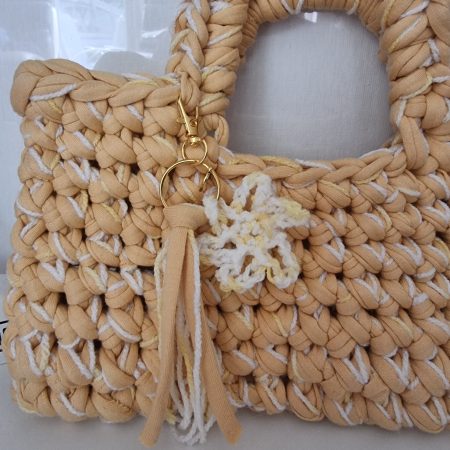 Crochet handbag in Sand colour with detachable tassle keyring
