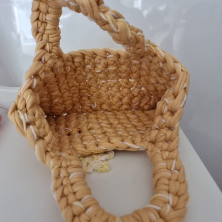 Crochet handbag in Sand colour with detachable tassle keyring