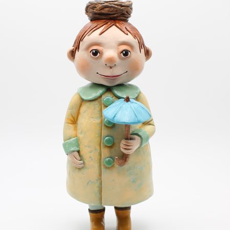 Oliver Puddlewick Handmade Art Doll with Blue Umbrella, 27cm Tall