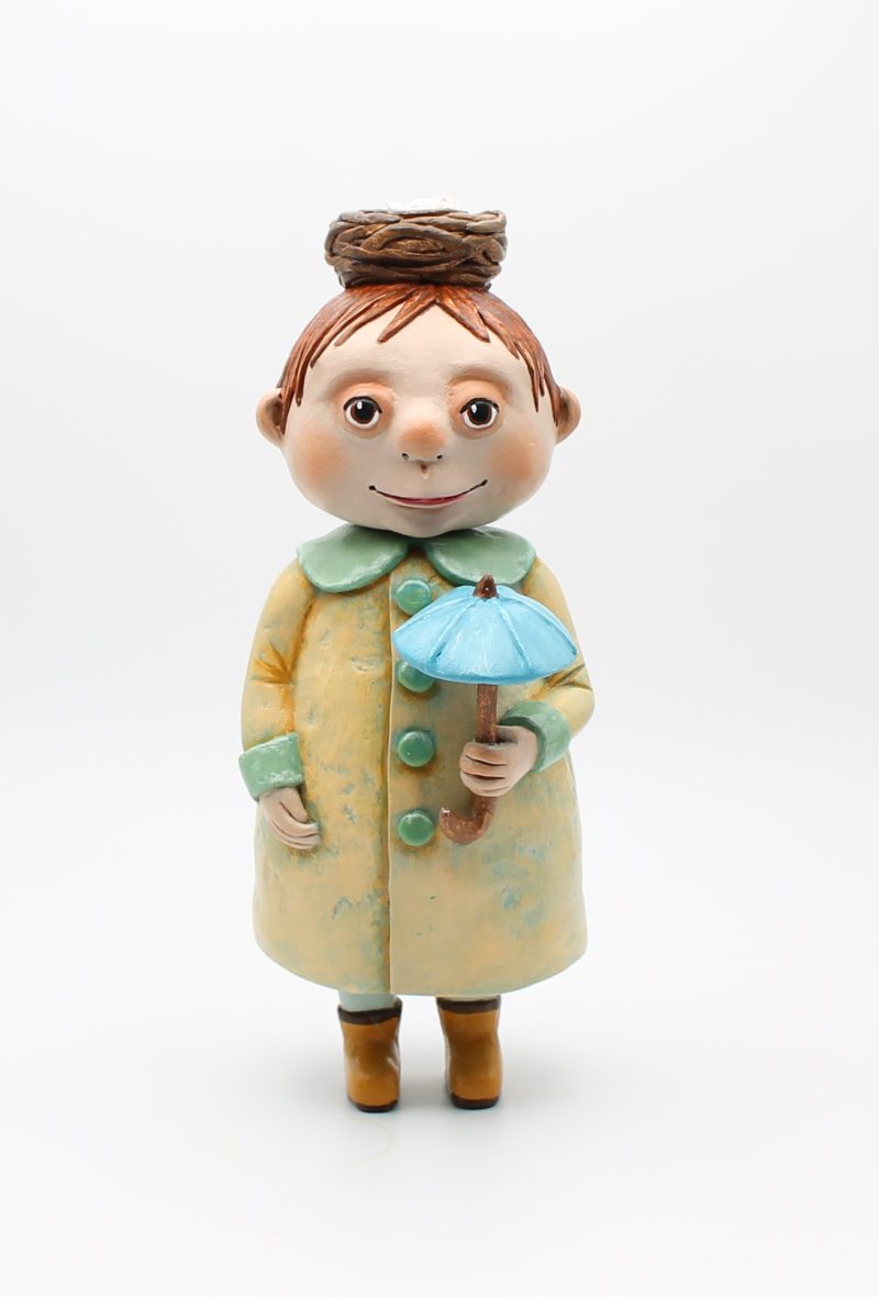 Oliver Puddlewick Handmade Art Doll with Blue Umbrella, 27cm Tall