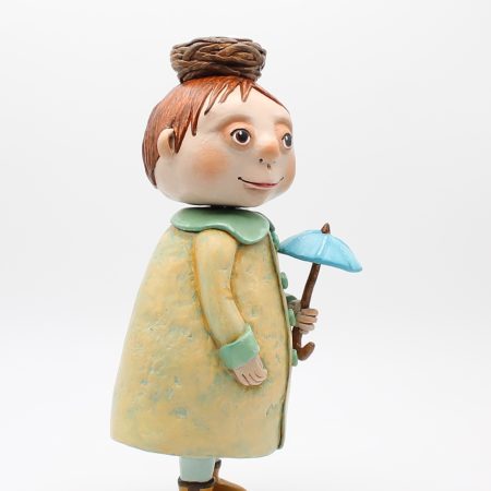 Oliver Puddlewick Handmade Art Doll with Blue Umbrella, 27cm Tall