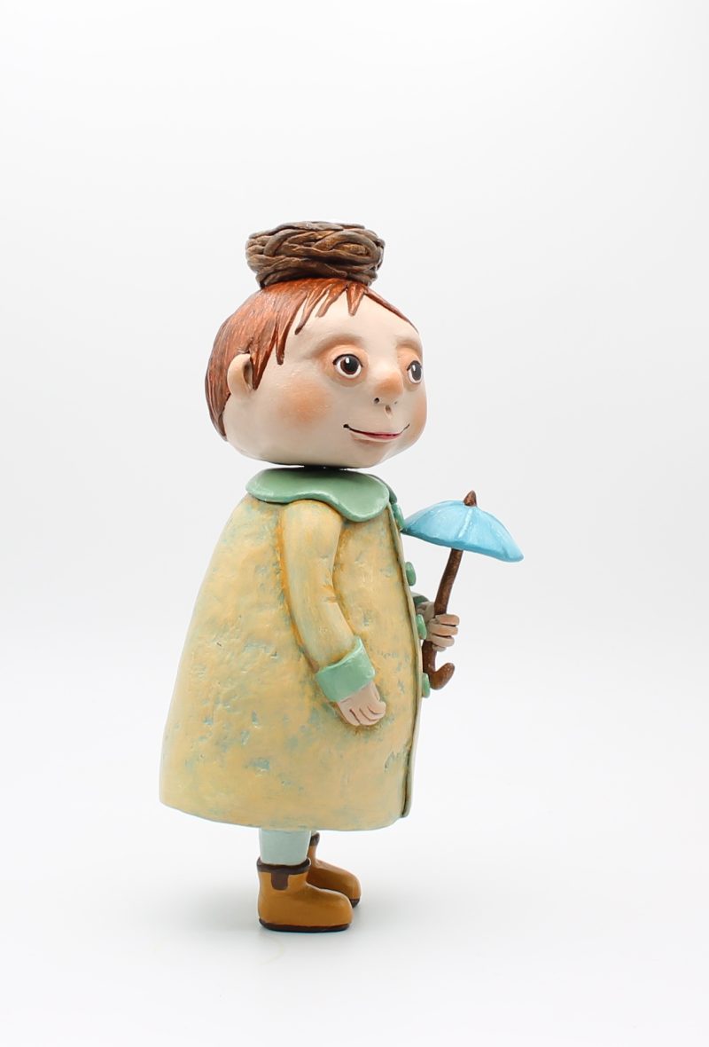 Oliver Puddlewick Handmade Art Doll with Blue Umbrella, 27cm Tall