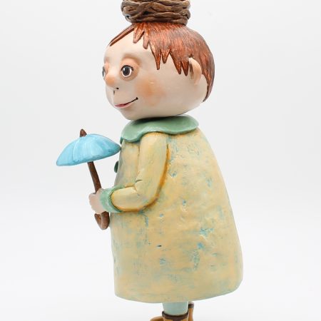 Oliver Puddlewick Handmade Art Doll with Blue Umbrella, 27cm Tall