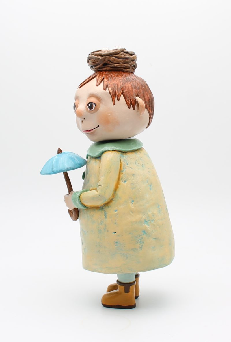 Oliver Puddlewick Handmade Art Doll with Blue Umbrella, 27cm Tall