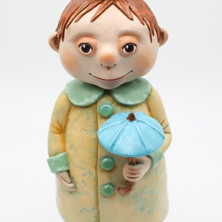 Oliver Puddlewick Handmade Art Doll with Blue Umbrella, 27cm Tall