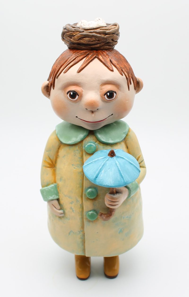 Oliver Puddlewick Handmade Art Doll with Blue Umbrella, 27cm Tall